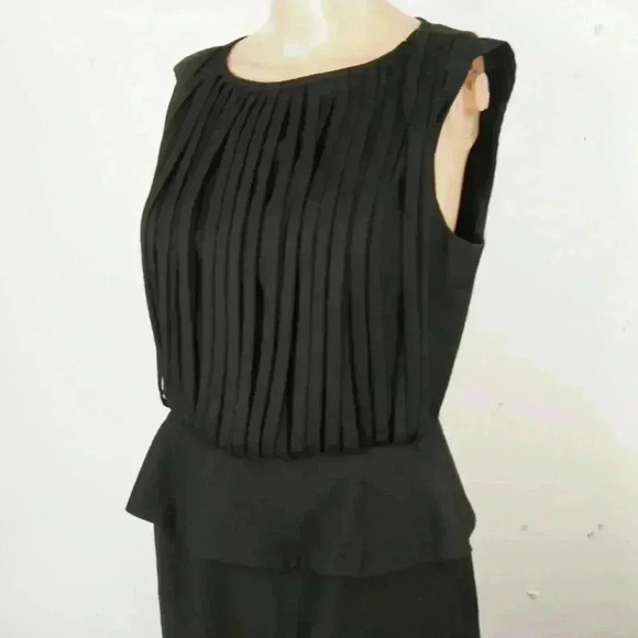 Ted Baker London Black Wool Strap Avant Garde Peplum Midi Sleeveless Dress - Picture 2 of 4